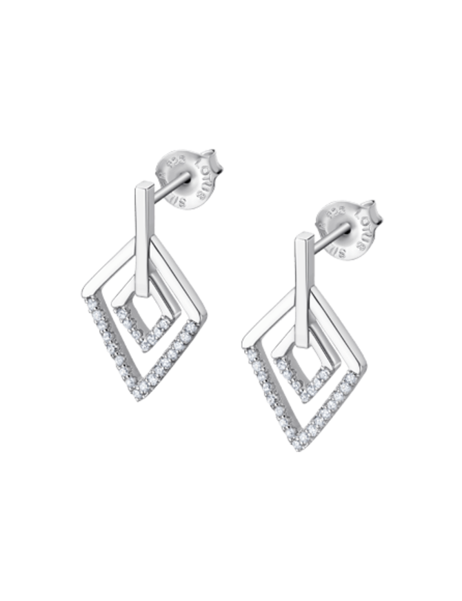 Lotus Silver Boucles d'oreilles en argent de forme losanges serties de pierres d'oxydes de Zirconium