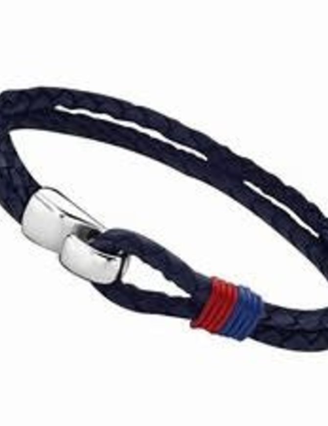 Lotus Style Bracelet pour Homme en cuir tressé double bleu marine avec fermoir crocher acier