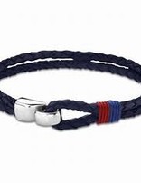 Lotus Style Bracelet pour Homme en cuir tressé double bleu marine avec fermoir crocher acier