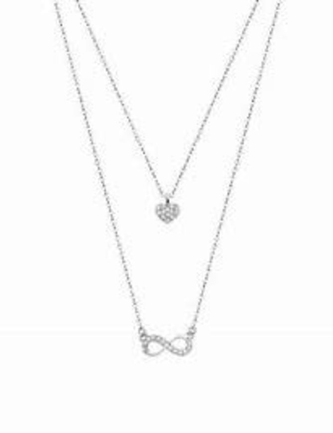 Lotus Silver Double collier en argent et pendentif cœur et infiny
