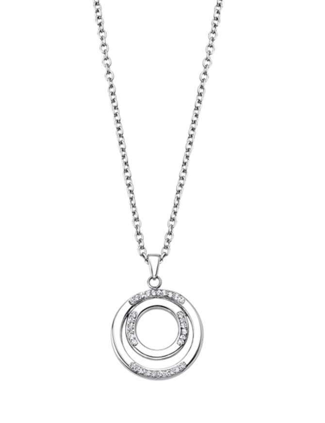 Lotus Style Collier en Acier et pendentif double cercle avec pierres d'oxydes de zirconium