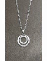 Lotus Style Collier en Acier et pendentif double cercle avec pierres d'oxydes de zirconium