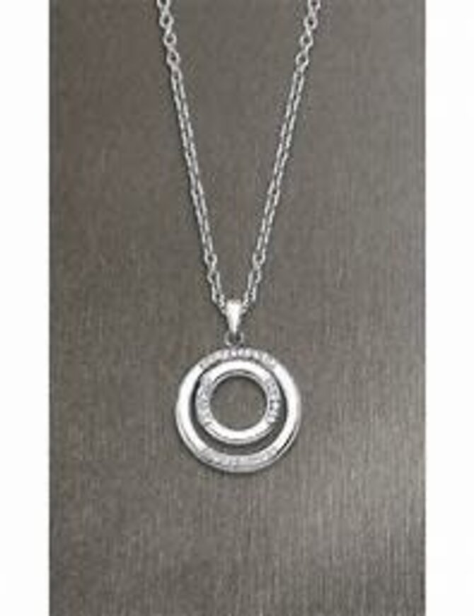 Lotus Style Collier en Acier et pendentif double cercle avec pierres d'oxydes de zirconium