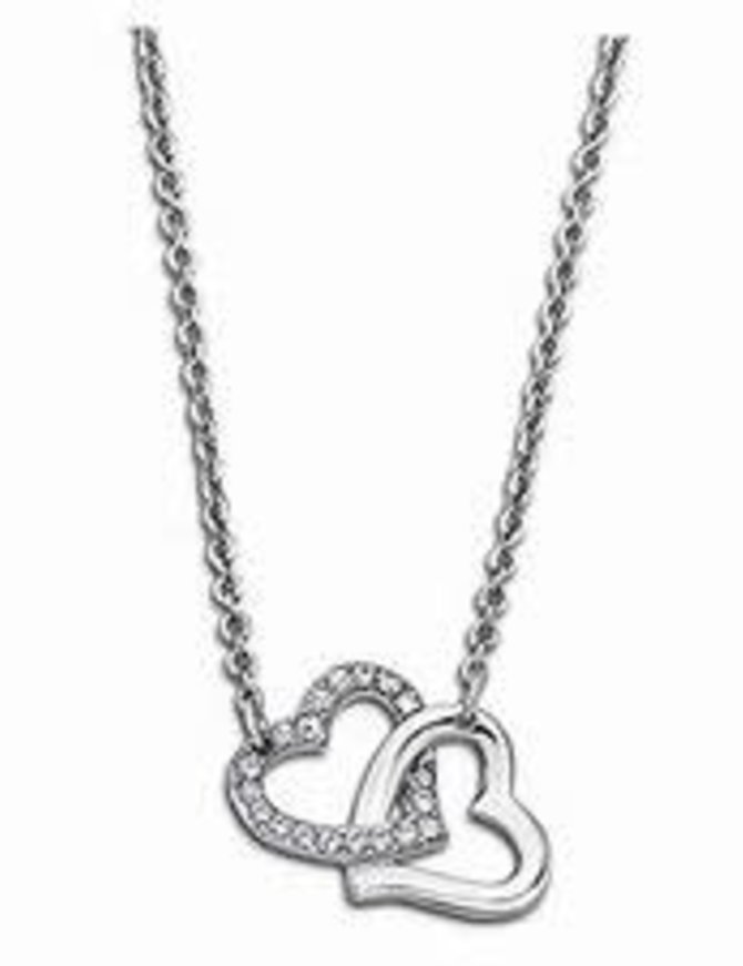 Lotus Style Collier en acier avec pendentif cœurs entrelacés et pierres d'oxydes de zirconium
