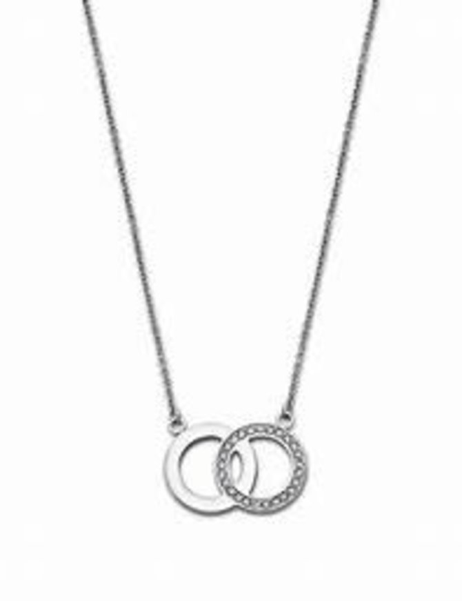 Lotus Style Collier en Acier et pendentif double cercle avec pierres d'oxydes de zirconium