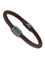 Lotus Style Bracelet en cuir tressé brun et fermoir acier magnétique