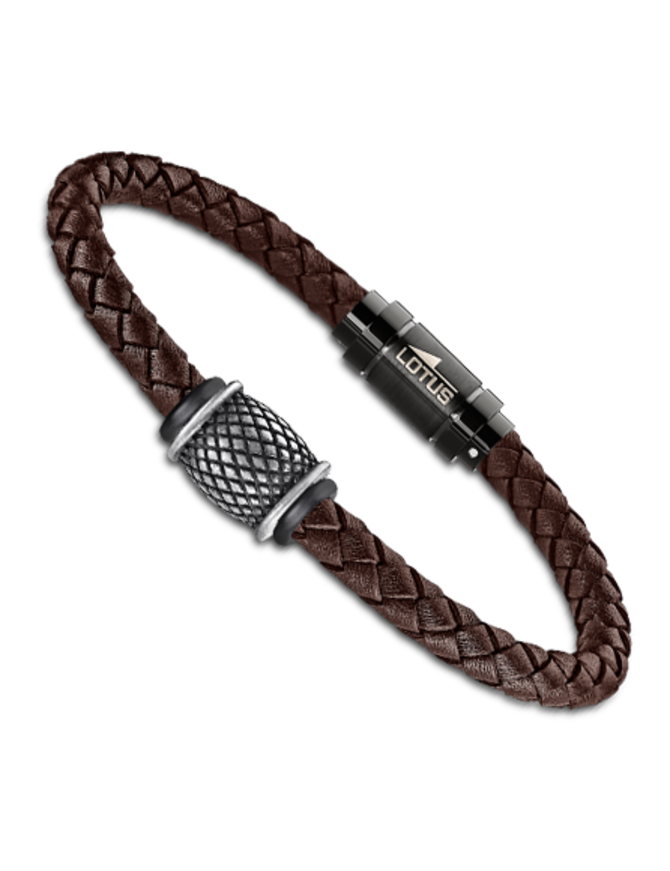 Lotus Style Bracelet en cuir tressé brun et fermoir acier magnétique