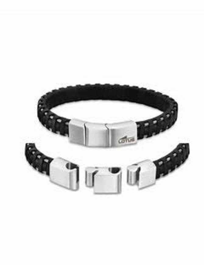 Lotus Style Bracelet en cuir noir avec fermoir réglable en acier