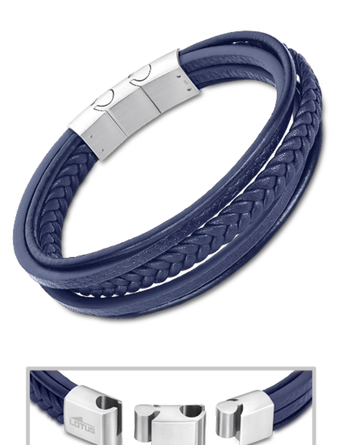 Lotus Style Bracelet pour Homme en cuir double et tressé bleu