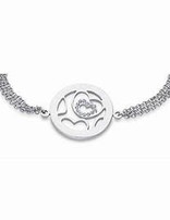 Lotus Style Bracelet pour femme en acier, pendentif Dame de cœur et oxydes de zirconium