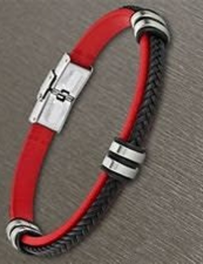 Lotus Style Bracelet pour homme en cuir noir et rouge