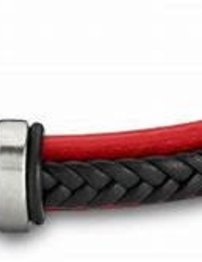 Lotus Style Bracelet pour homme en cuir noir et rouge