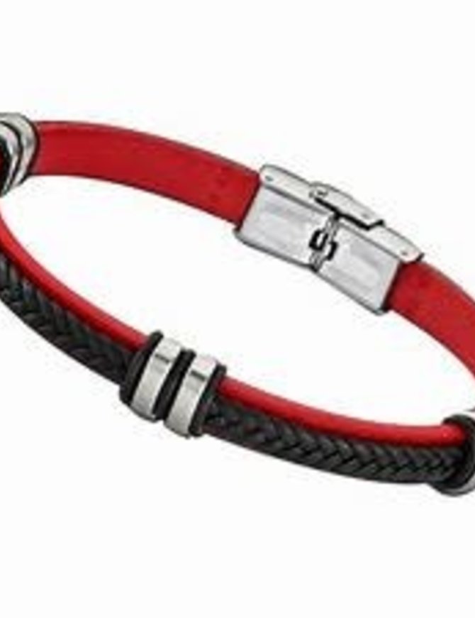 Lotus Style Bracelet pour homme en cuir noir et rouge