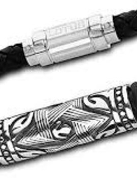 Lotus Style Bracelet Cuir Noir Tressé Details Africains
