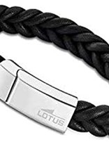 Lotus Style Bracelet Cuir Noir Tressé et Fermoir Acier