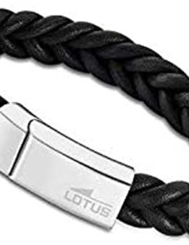 Lotus Style Bracelet Cuir Noir Tressé et Fermoir Acier