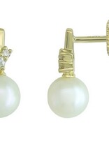 J&A  1970 Boucles d'Oreilles Or 18K + 2 Perles + 6 Dia 0.08K