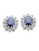J&A  1970 Boucles d'Oreilles Or Blanc 18K +  2 Saphirs 0.61 +4 Dia 0.21K
