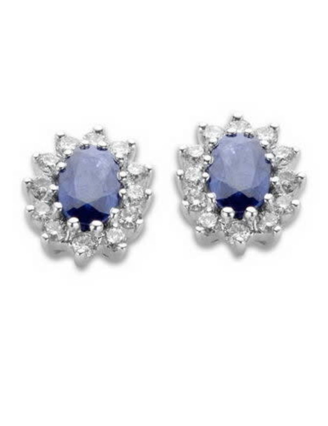 J&A  1970 Boucles d'Oreilles Or Blanc 18K +  2 Saphirs 0.61 +4 Dia 0.21K