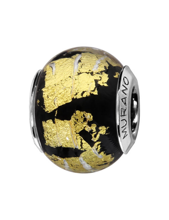 Thabora Charms coulissant argent Murano  noir feuilles dorer