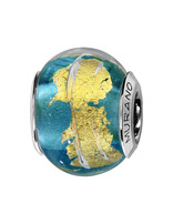 Thabora Charms coulissant argent  Murano bleu clair feuilles dorer