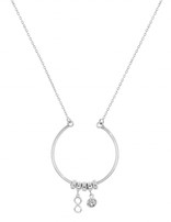 Thabora Collier Argent Rhodié cercle avec anneaux et pampilles motif infini et oxyde blanc serti 42 + 2.5 cm