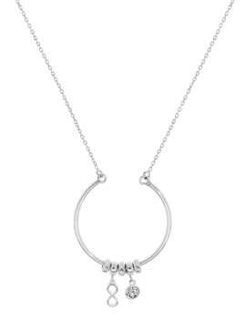 Thabora Collier Argent Rhodié cercle avec anneaux et pampilles motif infini et oxyde blanc serti 42 + 2.5 cm