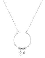 Thabora Collier Argent Rhodié cercle avec anneaux et pampilles motif infini et oxyde blanc serti 42 + 2.5 cm
