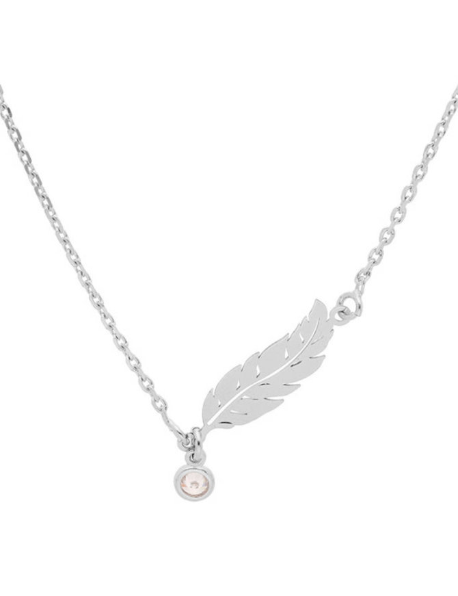 Thabora Collier Argent Plume 1 oxyde blanc  39.5 + 5 cm