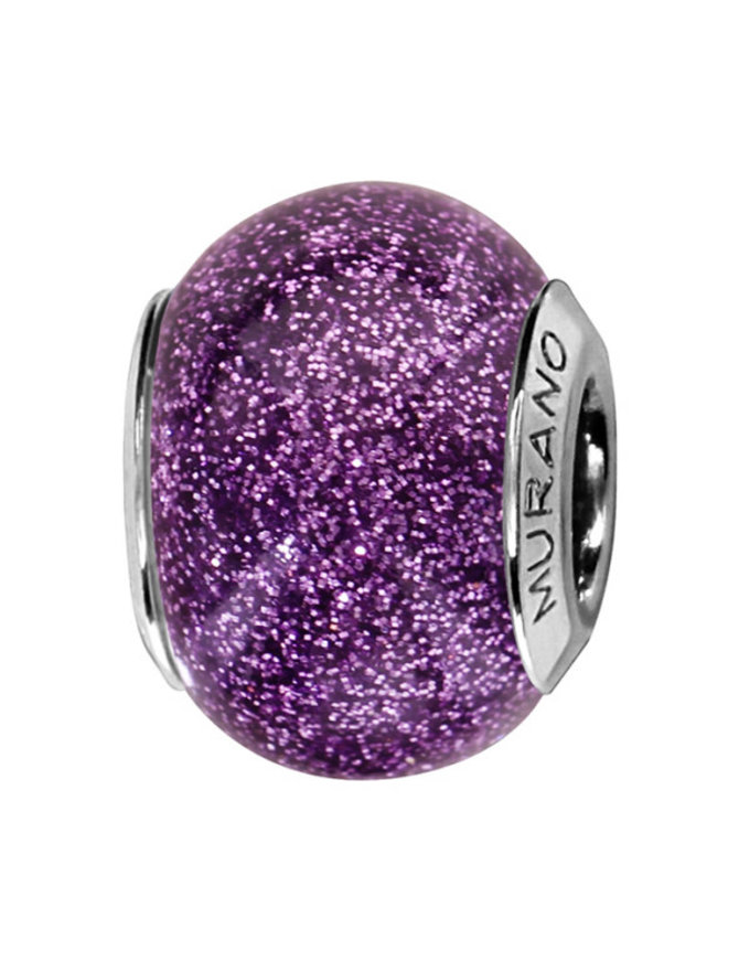 Thabora Charms coulissant argent rhodié Murano Violet pailleté