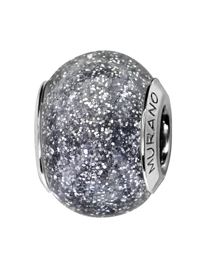 Thabora charms coulissant argent rhodié Murano Gris pailleté