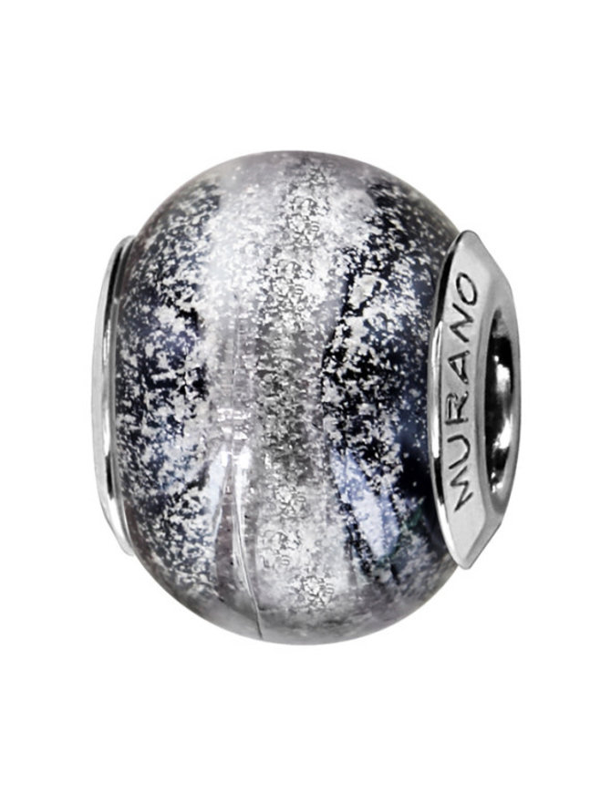 Thabora Charms coulissant argent Rhodié Murano Gris pailleté reflet bleu