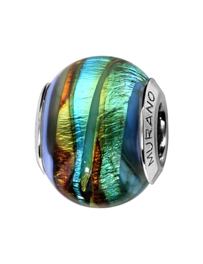 Thabora Charms coulissant argent rhodié Murano bleu raynure vert et marron