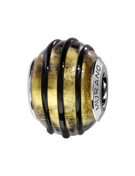 Thabora Charms coulissant argent rhodié Murano Zèbres jaune et filet noir en relief