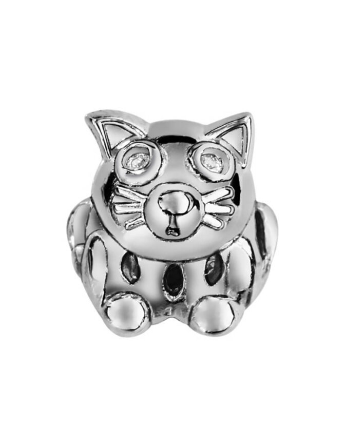 Thabora Charms coulissant argent rhodié chat et pierres synthétiques blanches