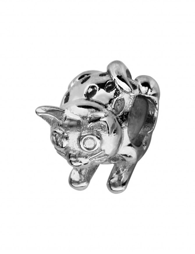 Thabora Charms coulissant argent rhodié chat et pierres synthétiques blanches