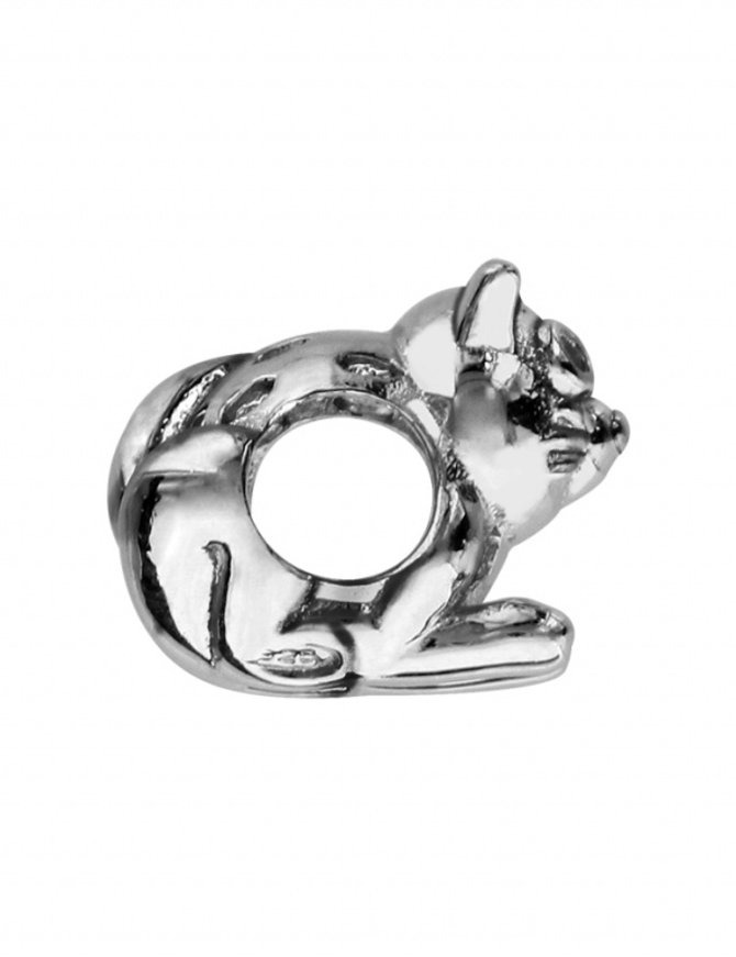 Thabora Charms coulissant argent rhodié chat et pierres synthétiques blanches