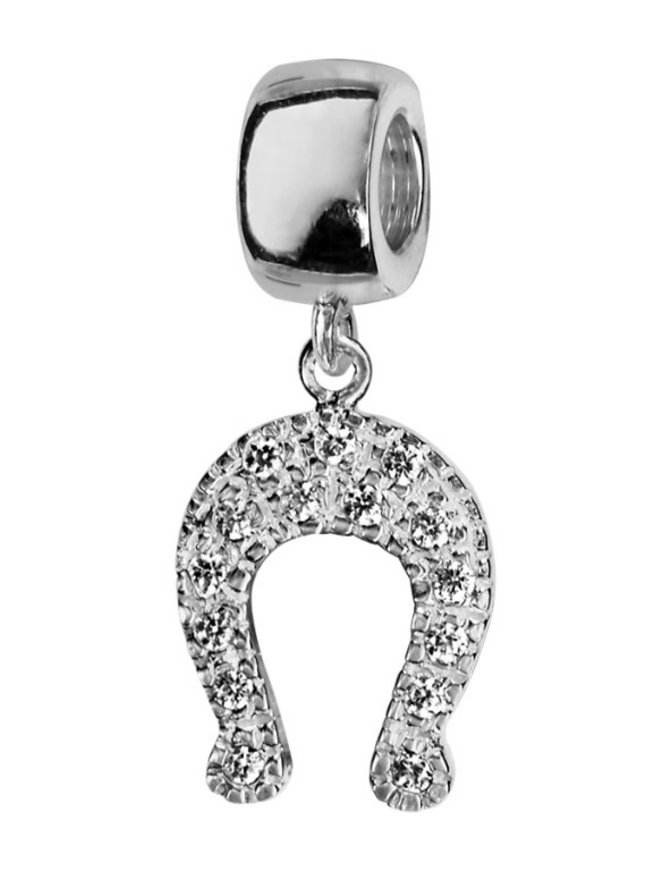 Thabora Charms coulissant argent rhodié suspendu fer à cheval avec pierres blanches synthétique