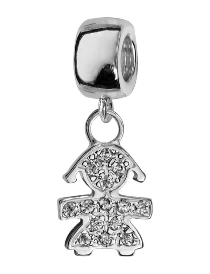 Thabora Charms coulissant argent rhodié suspendu petite fille avec pierres synthétiques blanches
