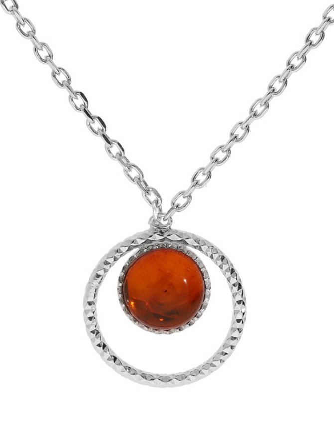 Thabora Collier Argent Pendentif 6 mm Ambre véritable 40 +5 cm