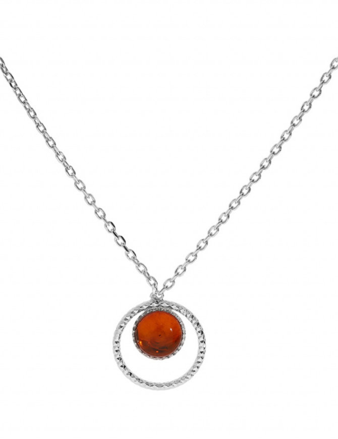 Thabora Collier Argent Pendentif 6 mm Ambre véritable 40 +5 cm