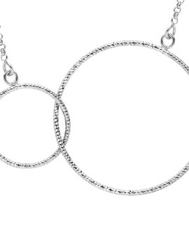 Thabora Collier argent rhodié 2 cercles diamantés entrelacés 42+5 cm