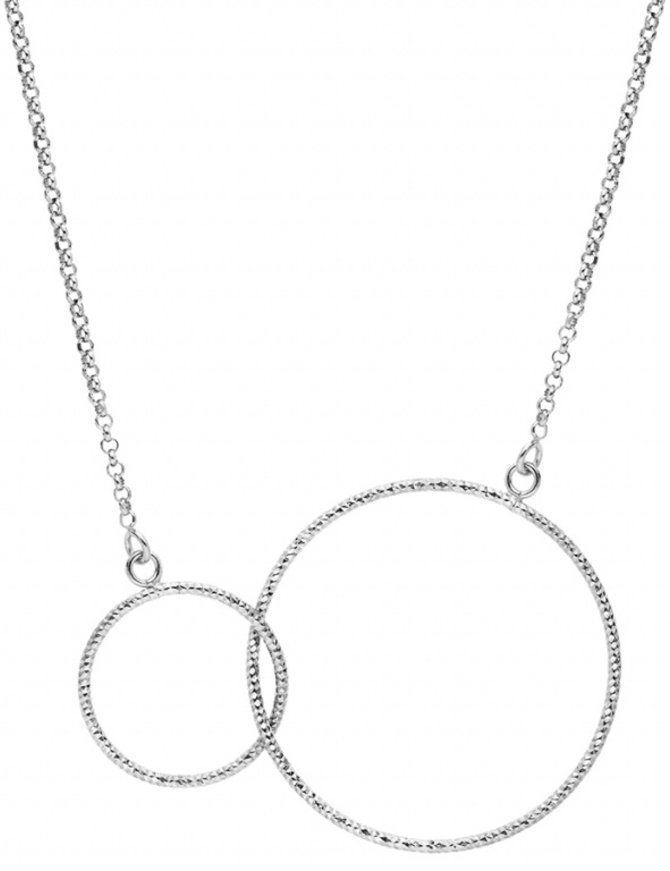 Thabora Collier argent rhodié 2 cercles diamantés entrelacés 42+5 cm