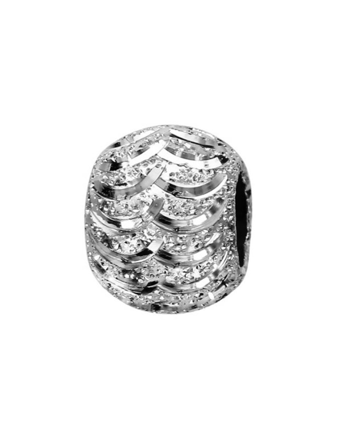 Thabora Charms coulissant argent rhodié boule pailleté vagues 10x5 mm