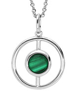 Thabora Collier argent rhodié ronde évidé pierre malachite véritable 40 + 4 cm