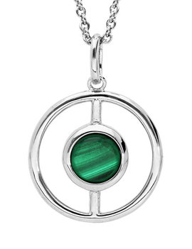 Thabora Collier argent rhodié ronde évidé pierre malachite véritable 40 + 4 cm