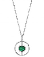 Thabora Collier argent rhodié ronde évidé pierre malachite véritable 40 + 4 cm