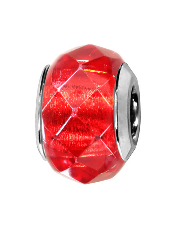 Thabora Charms coulissant argent rhodié verre facette Rouge transparent (KIT9)