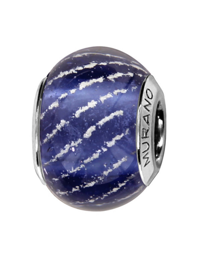 Thabora Charms coulissant argent rhodié Murano bleu moyen strié