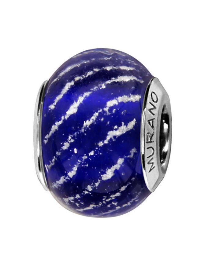 Thabora Charms coulissant argent rhodié Murano bleu royal strié
